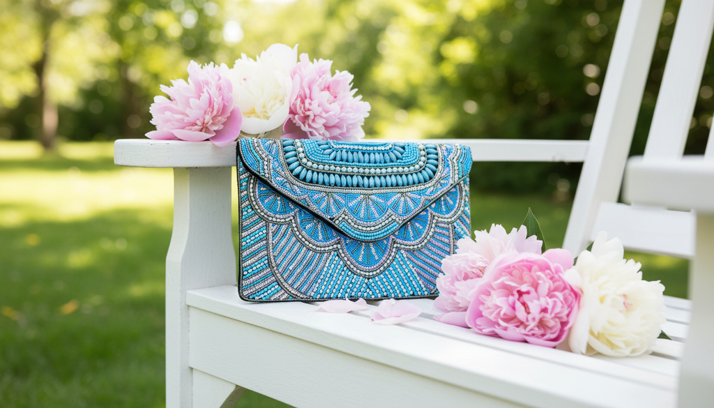 Sky Blue And Gold handcrafted beaded purse