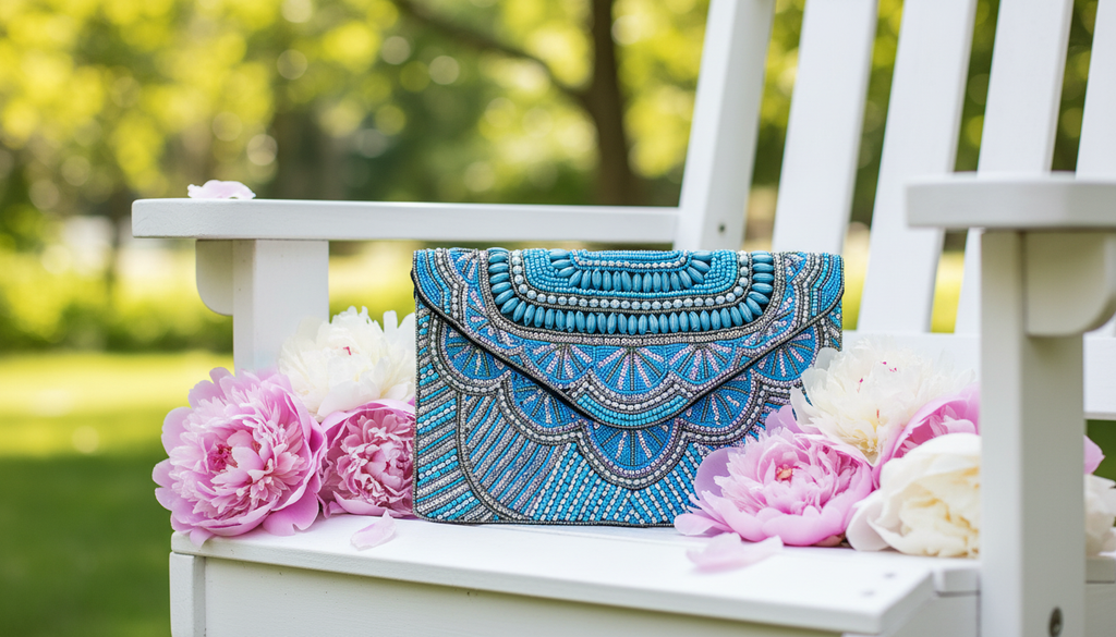 Sky Blue And Gold handcrafted beaded purse