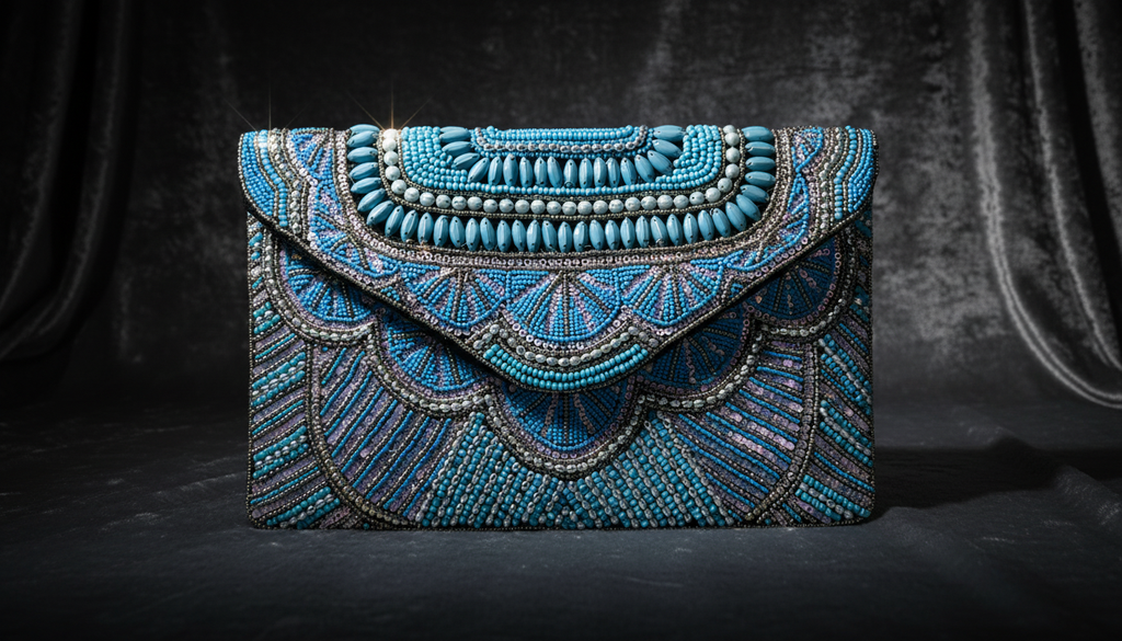 Sky Blue And Gold handcrafted beaded purse