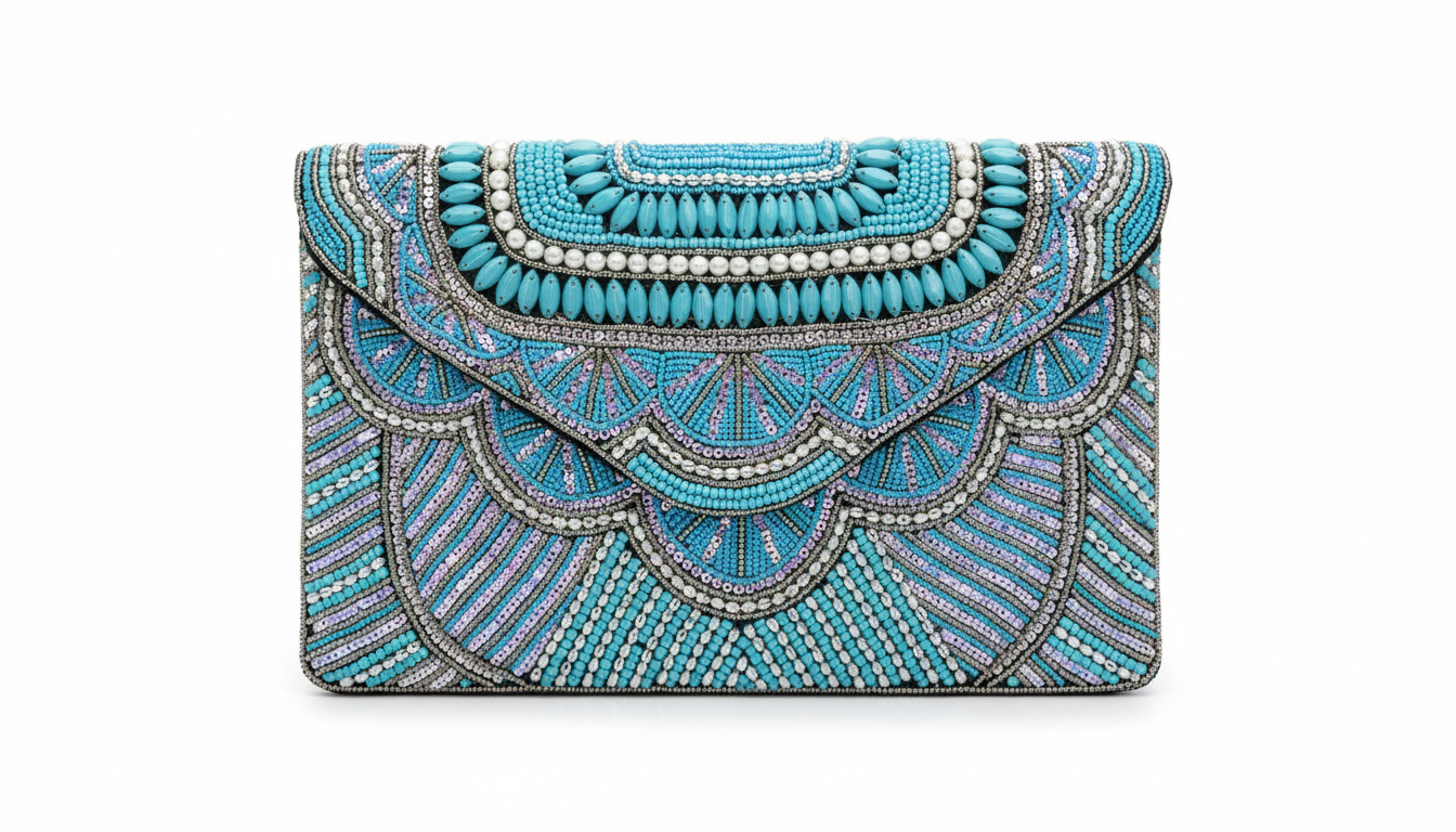 Sky Blue And Gold handcrafted beaded purse