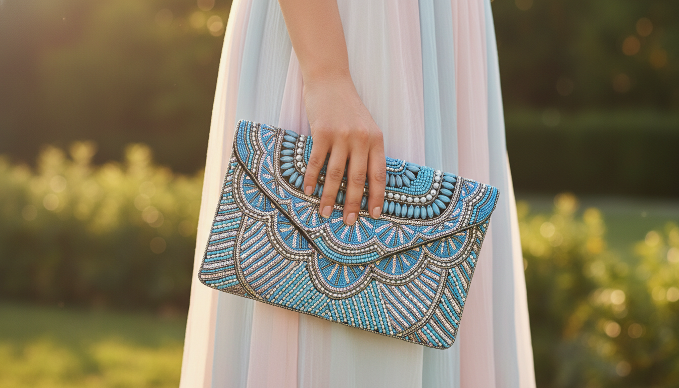 Sky Blue And Gold handcrafted beaded purse