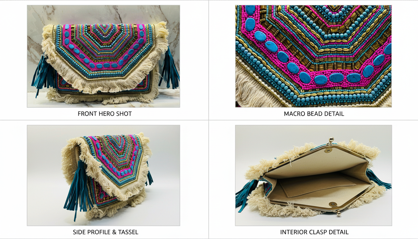 Blue Beaded Boho Purse Pearl Clutch
