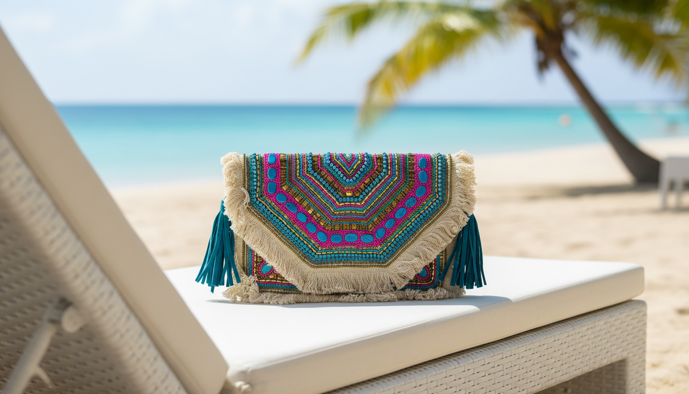 Blue Beaded Boho Purse Pearl Clutch