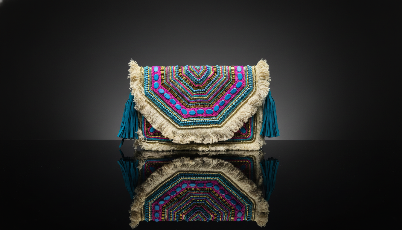 Blue Beaded Boho Purse Pearl Clutch