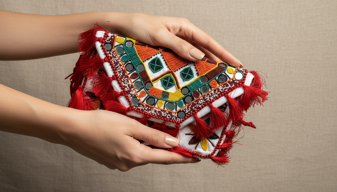 Red Boho Mini Beaded Purse