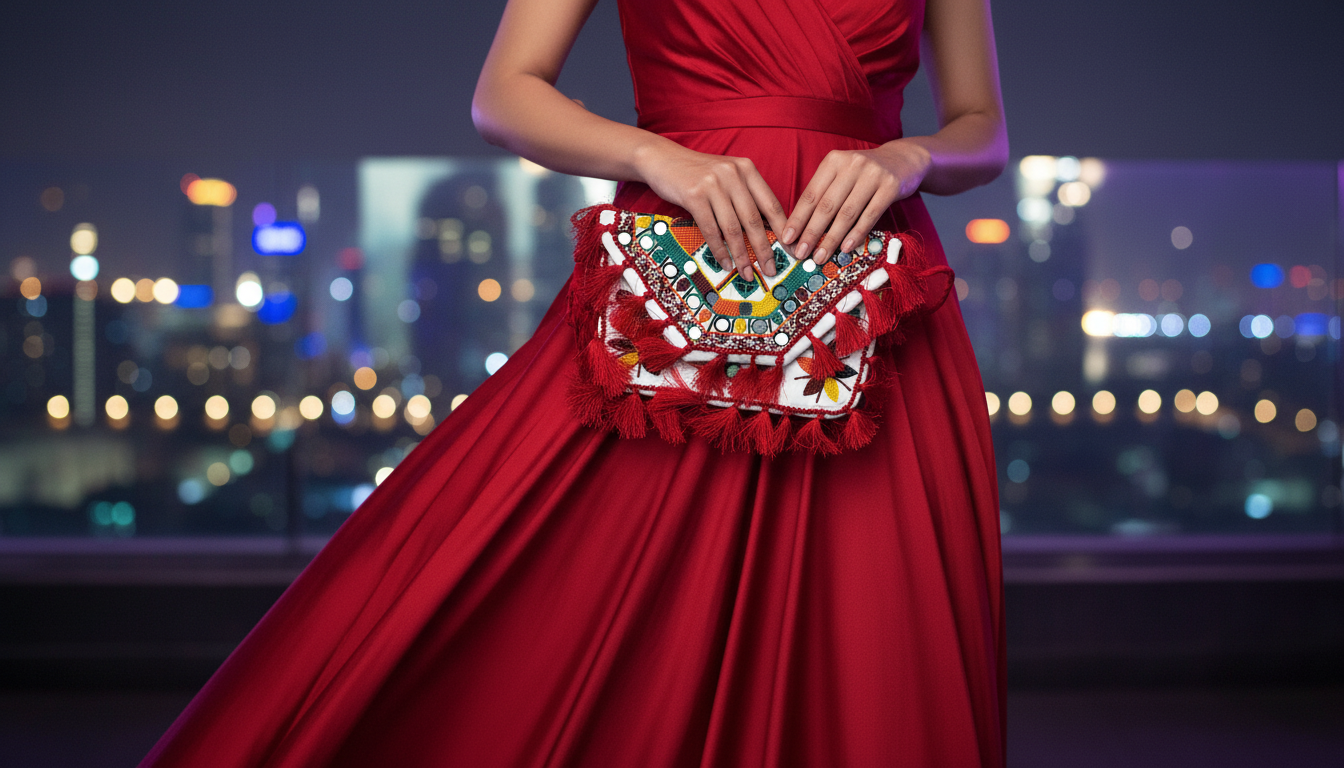 Red Boho Mini Beaded Purse