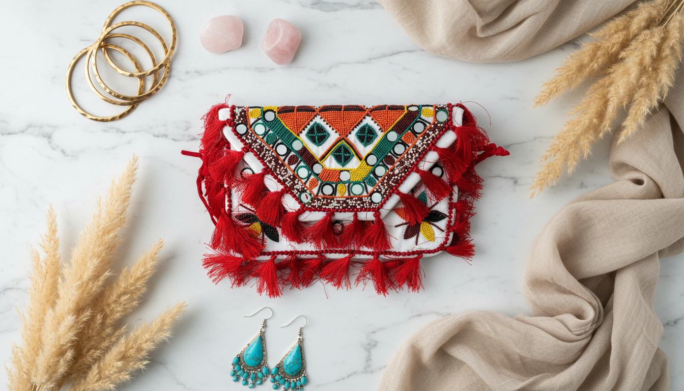 Red Boho Mini Beaded Purse
