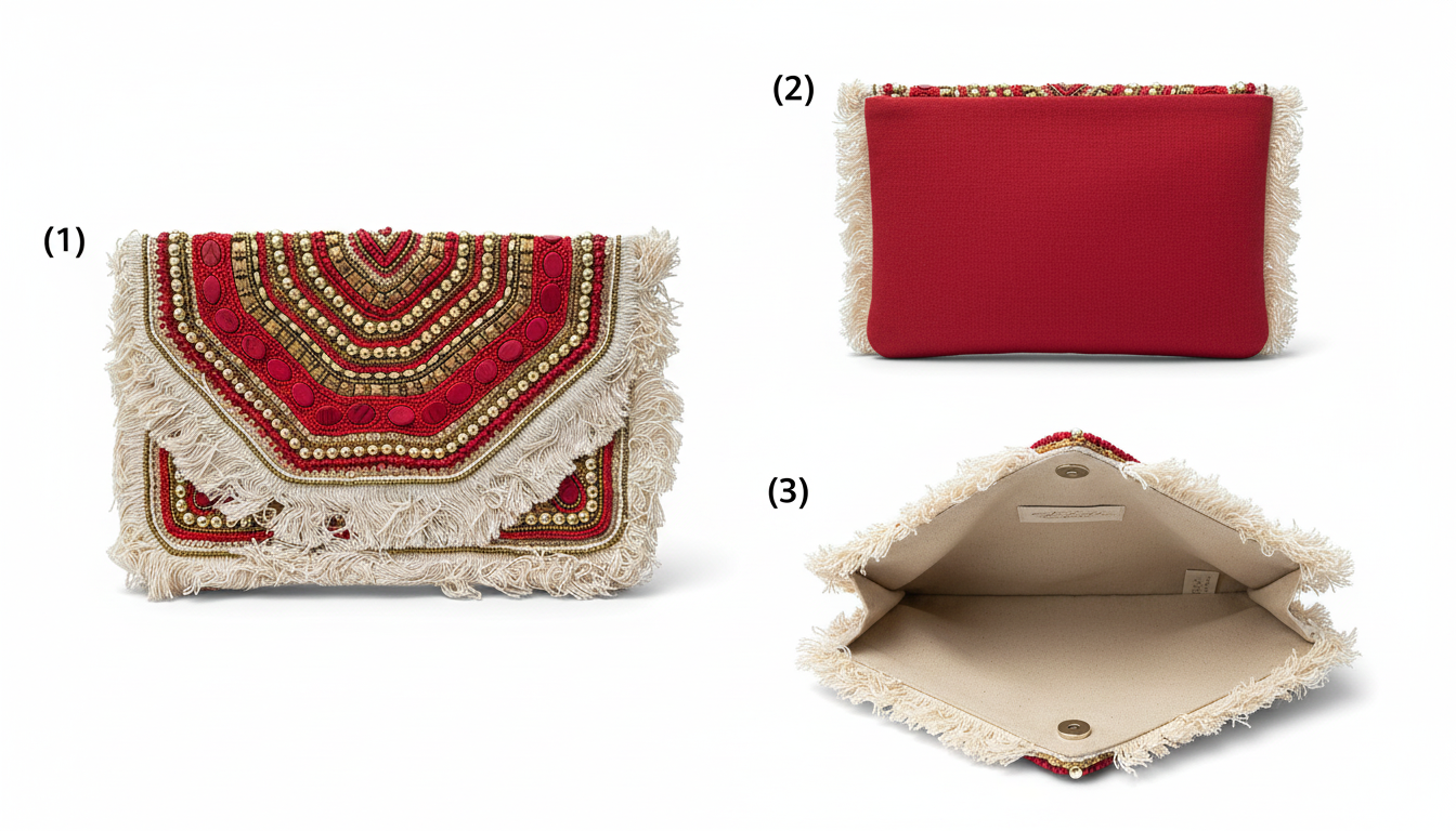 Red & Gold Stone Beaded Bag