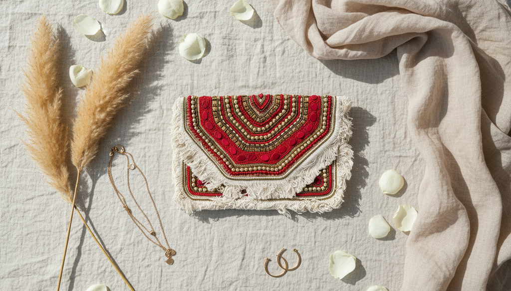 Red & Gold Stone Beaded Bag