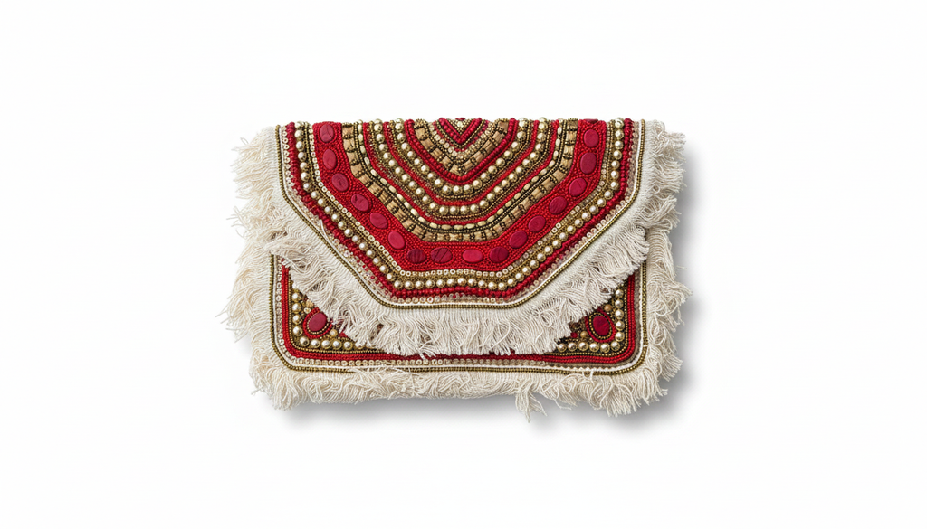 Red & Gold Stone Beaded Bag