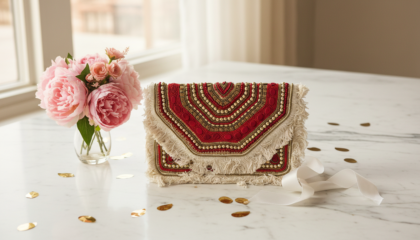 Red & Gold Stone Beaded Bag