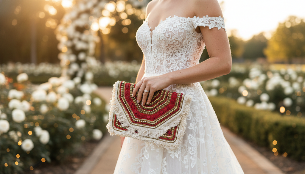 Red & Gold Stone Beaded Bag