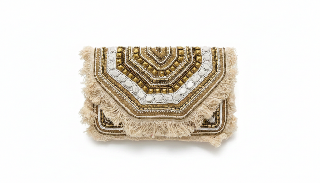 White Embroidered Boho Purse Mini Beaded Clutch