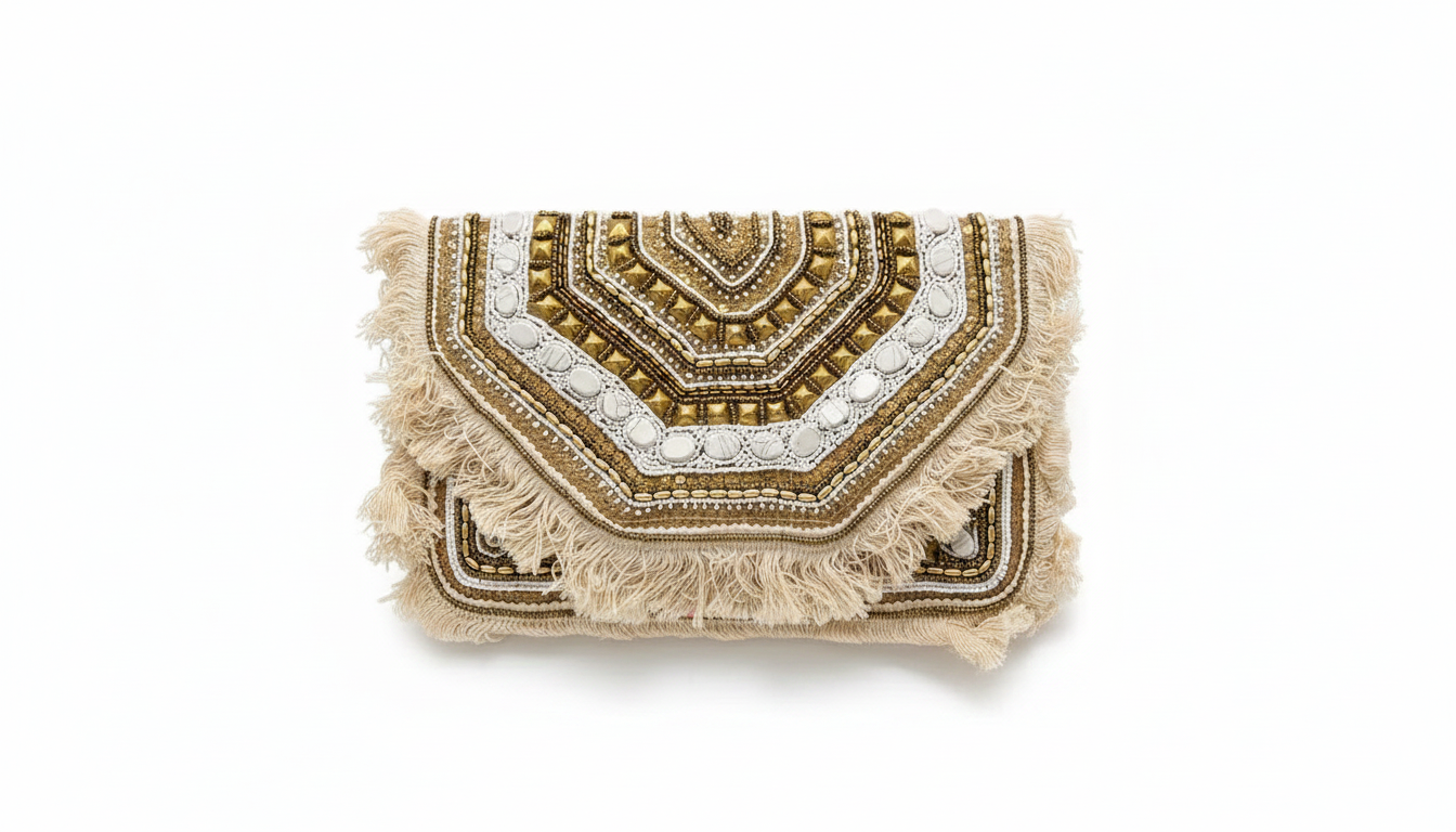 White Embroidered Boho Purse Mini Beaded Clutch