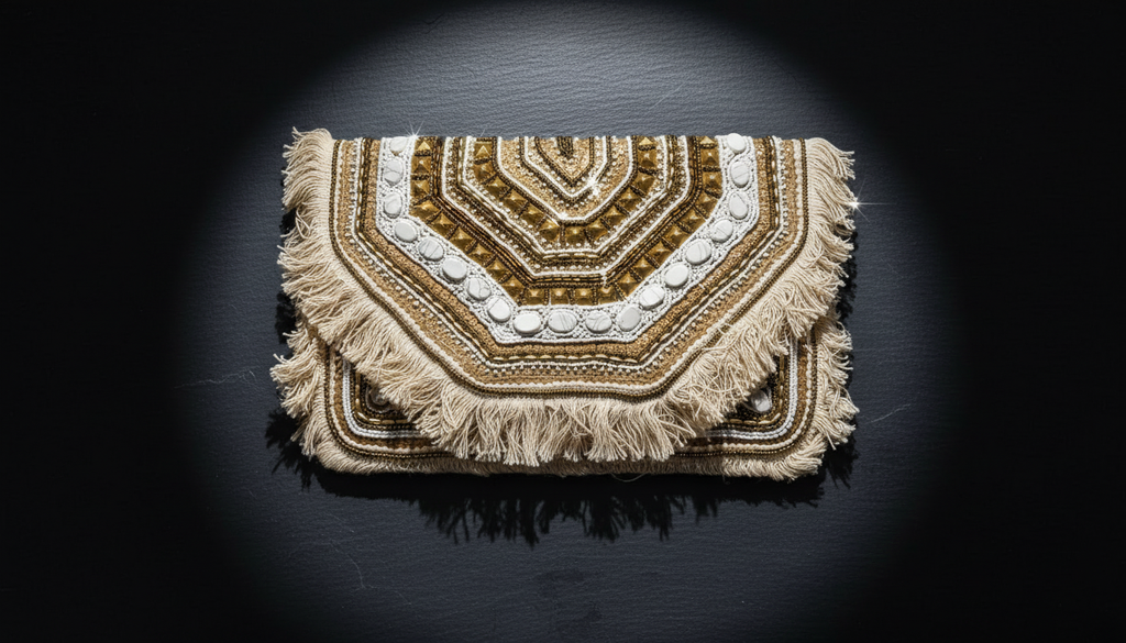 White Embroidered Boho Purse Mini Beaded Clutch