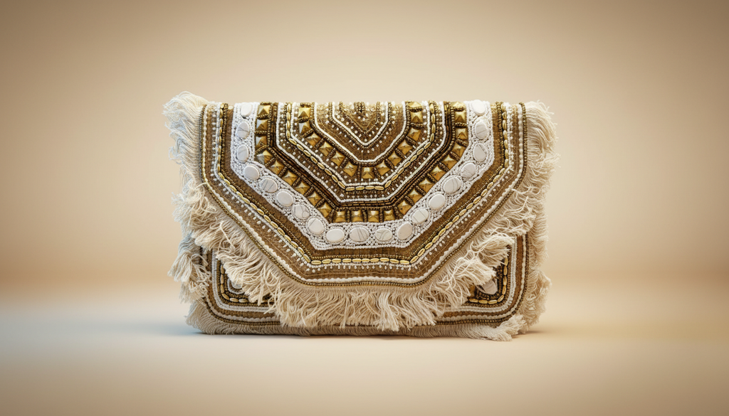 White Embroidered Boho Purse Mini Beaded Clutch