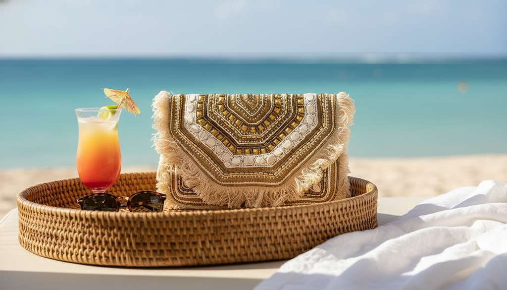 White Embroidered Boho Purse Mini Beaded Clutch