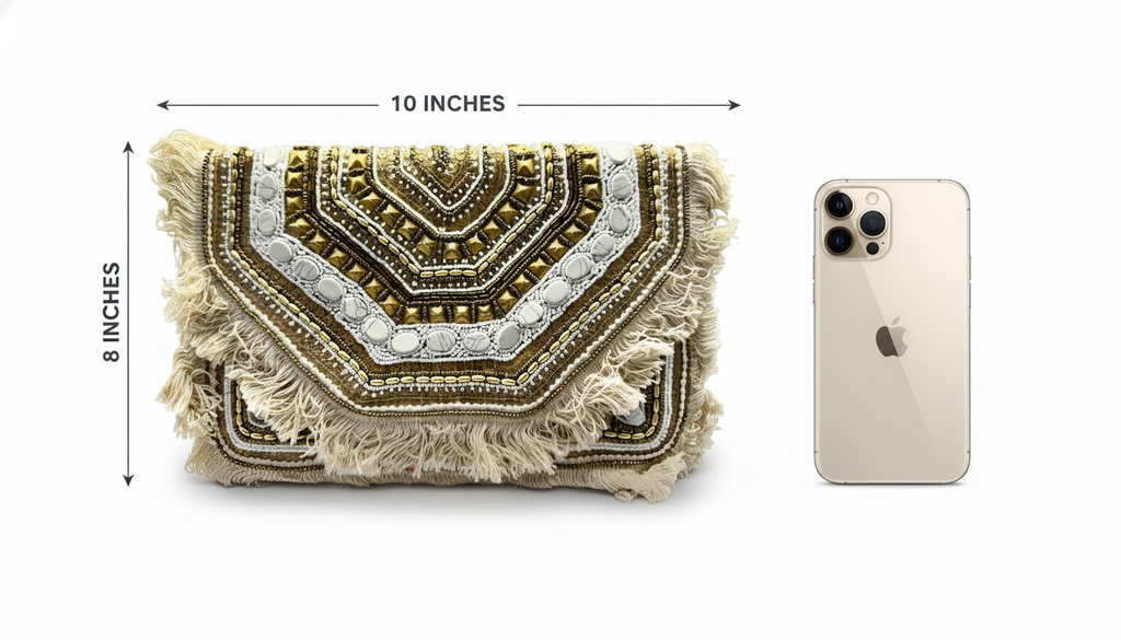 White Embroidered Boho Purse Mini Beaded Clutch