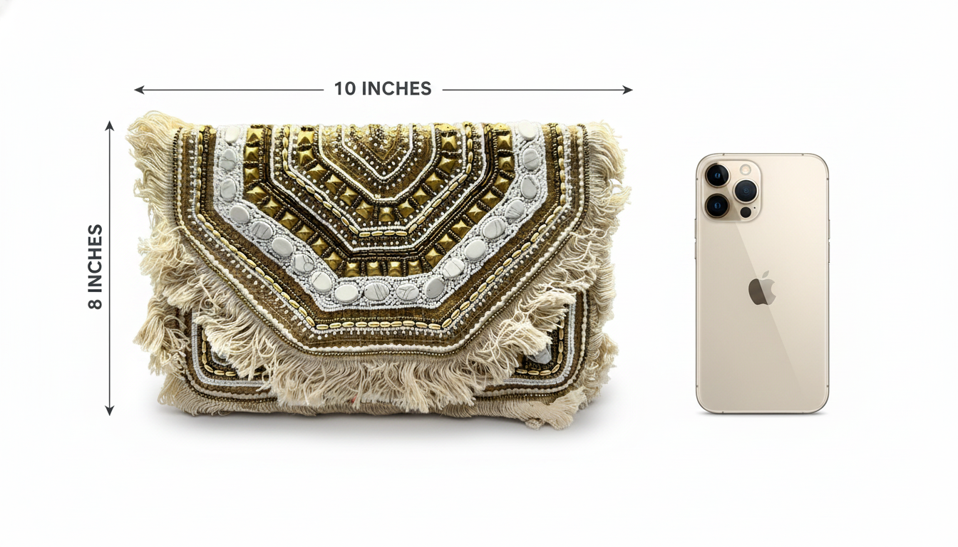 White Embroidered Boho Purse Mini Beaded Clutch
