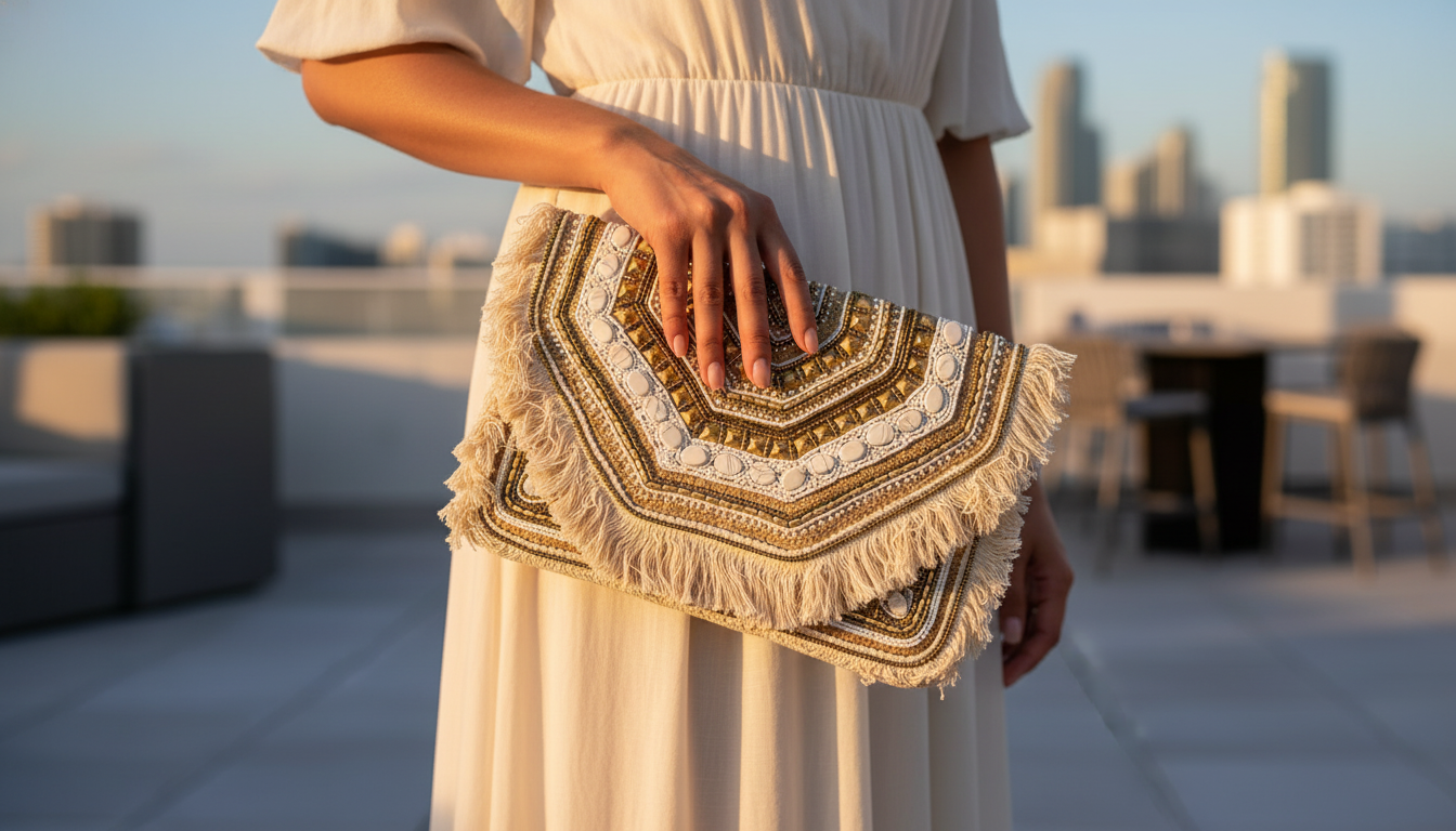 White Embroidered Boho Purse Mini Beaded Clutch