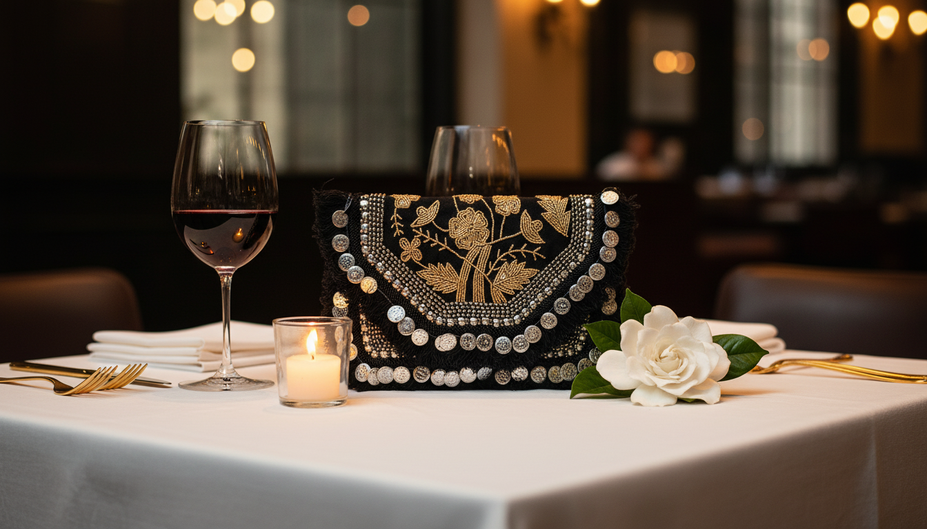 Black Beaded Boho Purse Clutch