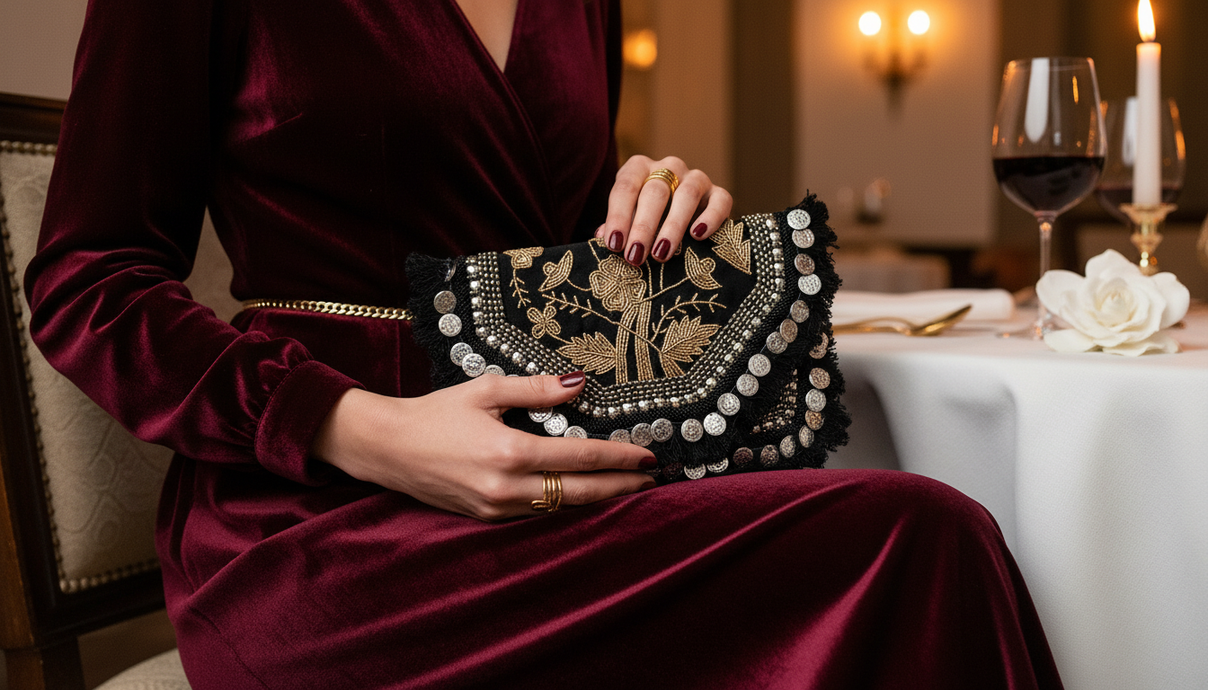 Black Beaded Boho Purse Clutch